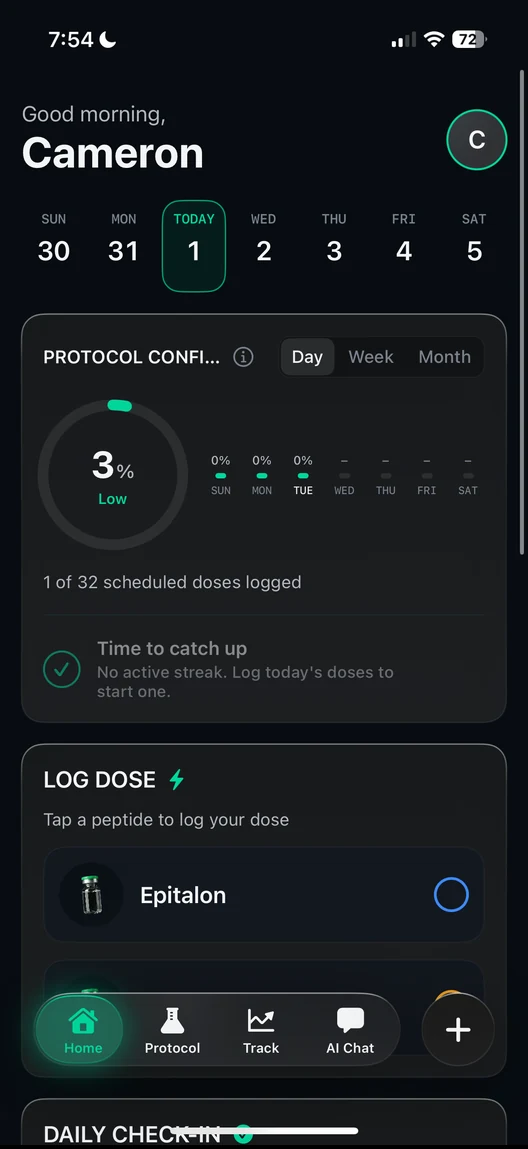 The PeptideAI home screen.